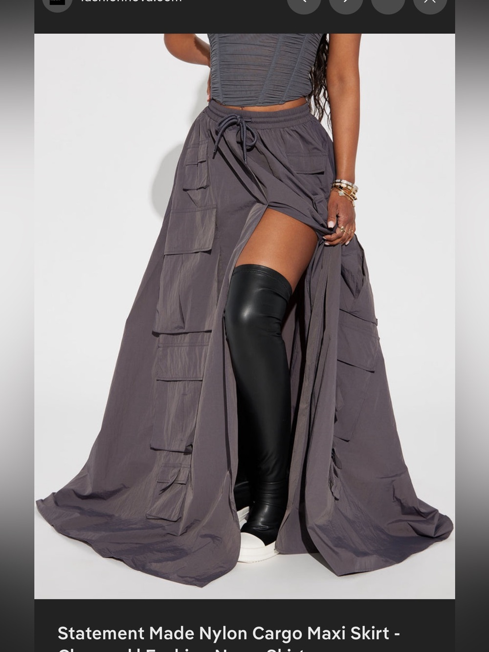 Statement Made Nylon Cargo Maxi Skirt - Gray L